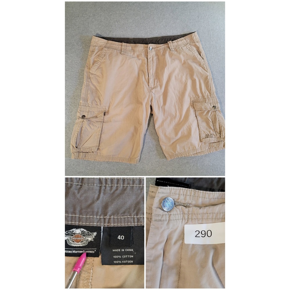 Harley-Davidson Mens Tan Khaki Cotton Ripstop Cargo Shorts Size 40 H-D Logo